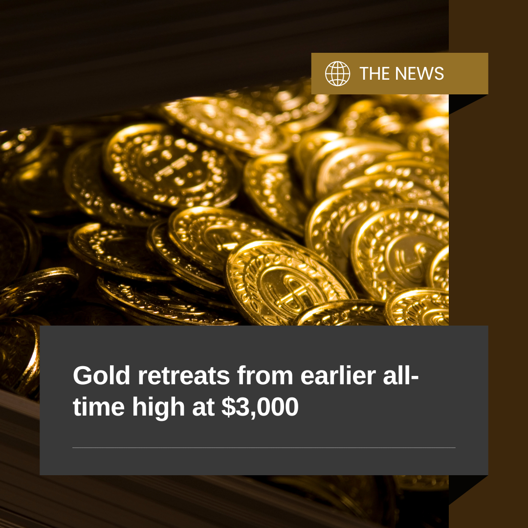 Gold retreats from its previous all-time high at $3,000